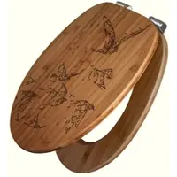 Banjado WC Sitz Bambus Holz Mit Gravur Toilettendeckel Mit Absenkautomatik Klodeckel WC-Sitz Soft Close Mit Motiv Vögel Abstrakt