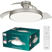 Philips LED-Deckenventilator Atlas, nickel, leise, CCT, DC dimmbar, alu / grau / zink, für Wohn- / Esszimmer, Metall, Modern