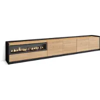 Skraut Home TV-Schrank, Lowboard, 310x37x50cm, Für TV-Geräte bis zu 80", Elektrokamin., Eiche Schwarz