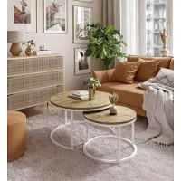 Lookway Runder Couchtisch CIRI 2in1 rund Eiche Artisan Stirling Wotan
