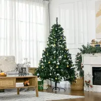 SUGIFT Künstlicher Weihnachtsbaum 180 cm, Christbaum mit LED Beleuchtung, Tannenbaum mit Kugeln, Grün | 745 Spitzen | 200 LEDs warmweiß | Metallständer