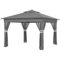 Dopwii Gartenzelt mit solarbetriebenen LED´s Gartenzelt mit Beleuchtung, 336 cm x 336 cmx 270 cm, Grau