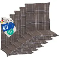 NYVI Gartenstuhl Auflagen Niedriglehner 6er Set Barcelona - UV-Beständig, Atmungsaktiv, Strapazierfähig - Niedriglehnerauflagen Sitzkissen Outdoor - Sitzauflagen für Gartenstühle 100x50cm Karo Braun