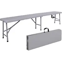 EHokery Catering-Bank im Koffer gefaltet 180 cm RATTAN grau