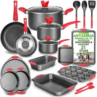 Nutrichef 21-Teiliges Backform Set & Kochtopf Set – inkl.: Topfset aus 3 Töpfe, Pfannenset aus 2 Pfannen & Backformen Set mit Kuchenform, Springform