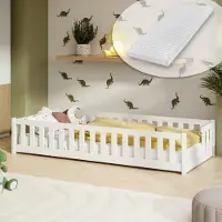 KIDS Collection Kinderbett Bodenbett mit Rausfallschutz Lattenrost und Matratze Montessori Bett Bed Gitterbett Kinder Jugendbett Einzelbett | 80x160 cm | Weiß