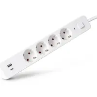 Entac Steckdosenleiste 4fach 1x USB-A & 1 USB-C, 1,5m weiss