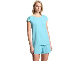Emporio Armani für Damen. EW000495_AF19023 Alltagspyjama türkis (S), Heimtextilien, Baumwolle, Kurzarm