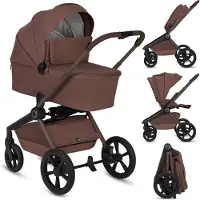Lionelo Freya 3in1 Kombikinderwagen Set mit Babyschale i-Size, Babywanne & Buggy bis 22 kg, faltbar, Federung, XXL Sitz, UPF 50+ Braun