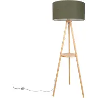 QAZQA Hölzerne Stativ Stehlampe mit Grünem Schirm 50cm Lou