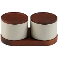 Bavary Terra Vorratsdosen-Set 3-teilig aus Keramik mit Holzdeckeln und Tablett