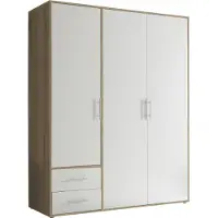Möbelando Kleiderschrank "Valencia" in Sonoma Eiche / Weiß mit 2 Schubladen und 3 Türen. Abmessungen (BxHxT) 155x195x60 cm