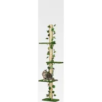Markenlos Kratzbaum Deckenhoch 202-242 cm Höhenverstellbar Katzenturm mit 4 Ebenen, 2 Höhlen, 4 Plattformen, Jute-Säule Katzenkratzbaum für mittelgroße Katzen, Grün+Gelb