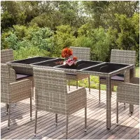 Markenlos Gartentisch mit Glasplatte, Terrassentisch, Esstisch für den Garten, Balkontisch, Gartenmöbel, Partytisch, Grau 190x90x75 cm aus Poly Rattan