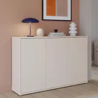 Forte ALICE SPRINGS Kommode 150 155, modernes, großes Sideboard mit 3 Schranktüren, Flur, Wohnzimmer, Schlafzimmer, Holzwerkstoff, Kaschmir/Beige, 154,2 cm breit x 99,1 cm hoch x 34,9 cm tief