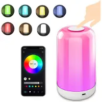 Lixada LED-Nachtlicht, 7 Farbwechsel, Smart-Touch-Steuerung, Nachttischlampe, BT-Fernbedienung, 3600 mAh, wiederaufladbar, RGB, dimmbar, tragbar, kabellos, Nachtlichter fuer Schlafzimmer und Wohnzimmer