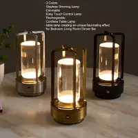 Lixada Schnurlose Tischlampe 3 Farben Stufenlos dimmbar LED Tischlampe Wiederaufladbar Touch Lampe Nachttischlampe Gold