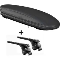 VDP Skibox schwarz matt -MAA 460M 460 Liter abschließbar + Relingträger Dachgepäckträger aufliegende Reling im Set kompatibel mit für Mercedes GLC ab 2015