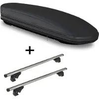 VDP Dachbox VDPMAA460 460Ltr schwarz matt abschließbar + Dachträger/Relingträger LION1 kompatibel mit für VW Golf V (1K) Cross (5 Türer) 07-10