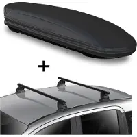 VDP Dachbox VDPMAA460 460 Liter schwarz matt abschließbar + Dachträger EVO Stahl kompatibel mit für Peugeot 5008 (No Rails) 5 Türer 2009-2016