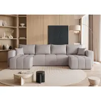 Idohome – modernes U-förmiges Ecksofa mit Schlaffunktion und Steppung, Couchgarnitur, Sofa, Bettcouch, PEDRO U - Farbe Hellgrau Manila 15
