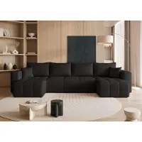 Idohome – modernes U-förmiges Ecksofa mit Schlaffunktion und Steppung, Couchgarnitur, Sofa, Bettcouch, PEDRO U - Farbe Schwarz Manila 18