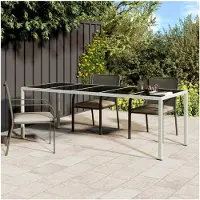 Markenlos Gartentisch Weiß 250x100x75cm Polyrattan und Gehärtetes Glas für Balkon, Picknick, Hinterhof, Terrasse, Campingtisch, Gartenmöbel