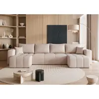 Idohome – modernes U-förmiges Ecksofa mit Schlaffunktion und Steppung, Couchgarnitur, Sofa, Bettcouch, PEDRO U - Farbe Beige Manila 02
