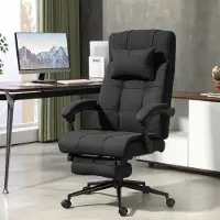 SUGIFT Bürostuhl mit Fußstütze und Kopfstütze, Schreibtischstuhl, Drehstuhl, Polyester-Bezug, Schwarz | 76 x 66 x 120 cm | 18,5 kg | ergonomisch