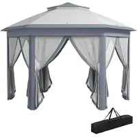Outsunny Gartenpavillon Faltpavillon mit 6 Seitenteile Doppeldach Grau