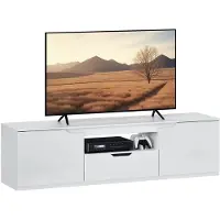 HOMCOM Hochglanz TV-Lowboard für Fernseher bis 65'', 3 Fächer, Schublade, Weiß