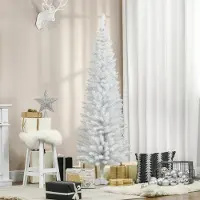 SUGIFT Künstlicher Weihnachtsbaum schmal 180 cm, Christbaum Kunststoff, 390 Spitzen, Weiß | 55 x 55 cm | 3,1 kg | Metallständer