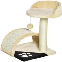 SUGIFT Kratzbaum klein 46 cm Katzenhöhle Spielball Sisal Seil Plüsch beige Kratzturm