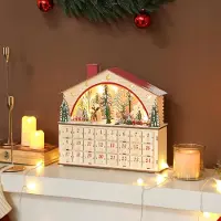SUGIFT Adventskalender zum Befüllen, Weihnachtskalender mit 15 LED-Lichtern, 24 Schubladen Holz, Naturholz | 36 x 10 x 34 cm | 1,2 kg | Mehrschichtplatte
