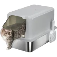 PawHut Katzenklo Edelstahl XXL Katzentoilette mit Deckel Wanne Streufilter