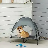 SUGIFT Hundebett erhöht mit Baldachin, Hundeliege Outdoor Oxford-Netzstoff Metallrahmen, Grau-Schwarz | 92 x 76 x 90 cm | 18 cm Standhöhe | atmungsaktiv