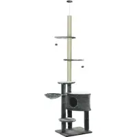 BundiGlassware Kratzbaum deckenhoch Höhe 220-265 cm Katzenbaum mit Spielbälle, Katzenhöhle, Hängematte, Sisalstämme, Plattformen mehrstöckiger Katzenkratzbaum Kletterbaum für mittelgroße Katzen, Dunkelgrau