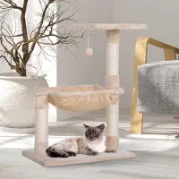 SUGIFT Katzenkratzbaum 70 cm, Kletterbaum für kleine Katzen, Sisalkratzpfosten, Hängematte, Plüsch, Beige | 50x36x70 cm | bis 10 kg | Spanplatte P2
