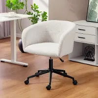 SUGIFT Bürostuhl Wannenform Cremeweiß Plüsch-Polsterung, Schreibtischstuhl Samt-Leinen-Optik, Drehstuhl Stahl | 65x59x85 cm | 360° | 9 kg