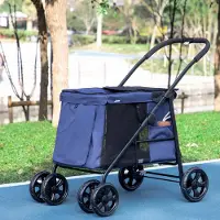 SUGIFT Hundebuggy klappbar mit Kissen, Hundewagen, Oxford-Gewebe, 3 Seitentaschen, Blau | 102 x 62 x 105 cm | bis 20 kg | 4 Räder mit Bremse