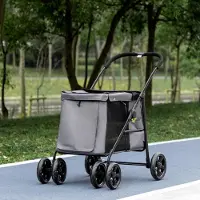 SUGIFT Hundebuggy klappbar mit 3 Seitentaschen & Kissen, Hundewagen für große Hunde, Oxford-Gewebe, Grau | 102 x 62 x 105 cm | 8,6 kg | Stahl