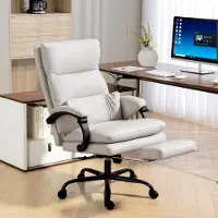 SUGIFT Bürostuhl mit Fußstütze Kunstleder Hellgrau, Schreibtischstuhl Chefsessel ergonomisch, höhenverstellbar | 66x60x121 cm | 135° neigbar | 23,5 kg
