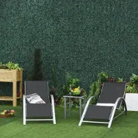 SUGIFT Gartenliege Metall Mesh atmungsaktiv, Sonnenliege Set 3-teilig, 2 Liegestühle + Beistelltisch Hartglas, Schwarz-Silber | 20 kg | 59 x 169 x 66 cm