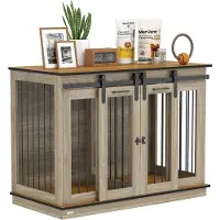 PawHut Hundekäfig, Hundehütte, Haustierkäfig mit Zweiraum, Doppeltüren, Eiche