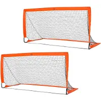 HOMCOM Fußballtore Fußballnetz 2er Set Minitore Faltbar Oxfordstoff Orange