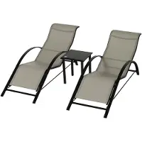 BundiGlassware 3-tlg. Gartenliegen-Set, 2 Sonnenliegen & 1 Beistelltisch, Metallrahmen, Grau+Schwarz