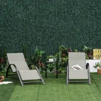SUGIFT Sonnenliegen-Set 3-teilig mit Beistelltisch, Gartenliege Liegestuhl, Metallrahmen Mesh-Gewebe, Grau Schwarz | 59 x 169 x 66 cm | 2 Liegen + Tisch