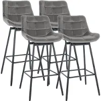 CLP 4er Set Barhocker Weston 180° Schwenkfunktion mit Rückenlehne gepolstert grau Material Samt