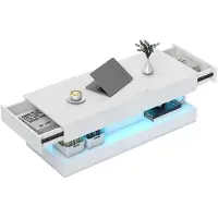 HOMCOM Couchtisch Wohnzimmertisch Hochglanz mit LED Beleuchtung, Stauraum Weiß