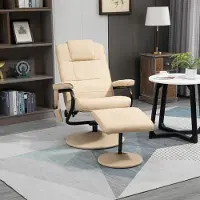 SUGIFT Massagesessel mit Hocker & Seitentasche, 10-Punkt-Vibrationsmassage 360° drehbar, Relaxsessel Kunstleder, Cremeweiß | 77x84x95 cm | 16,6 kg